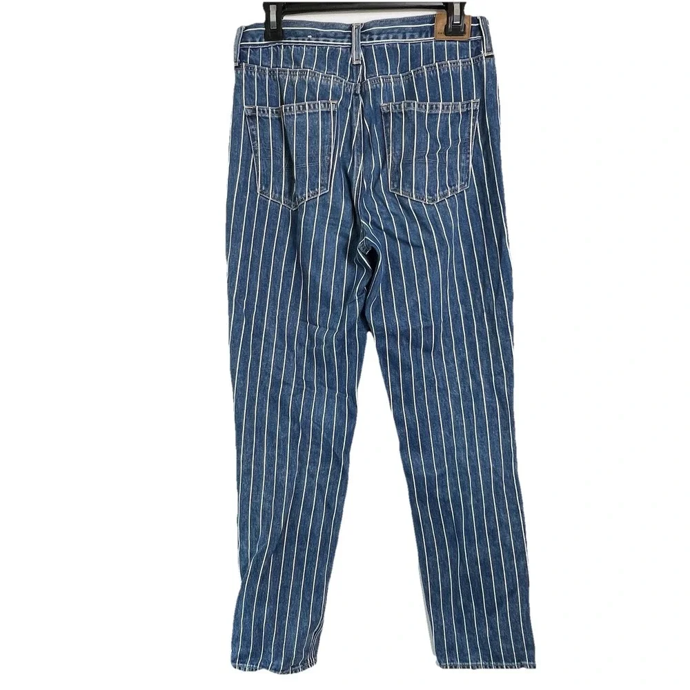 American Eagle Womens Size 6 Long Mom Jeans‎ Blue Striped High Rise 90s-Inspired